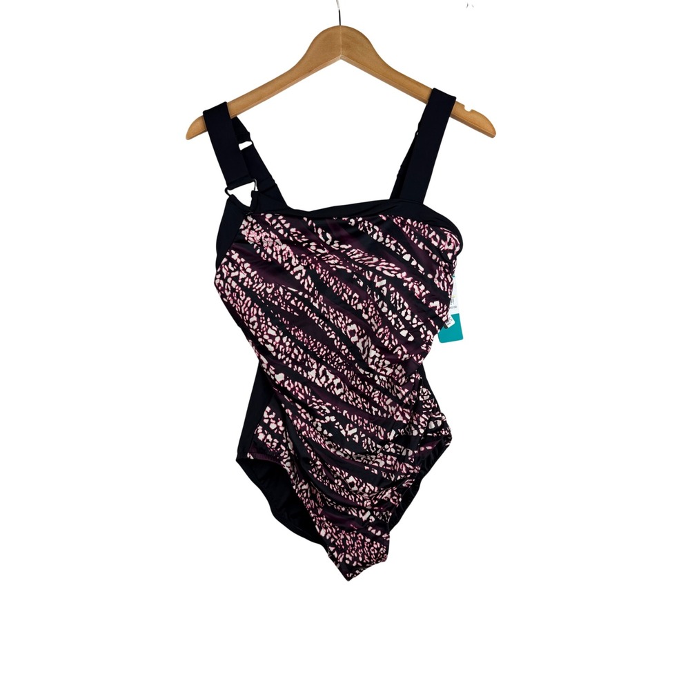 New‎ Aqua Green Women's UPF 50 Asymmetrical Shoulder One Piece Swimsuit XL Black